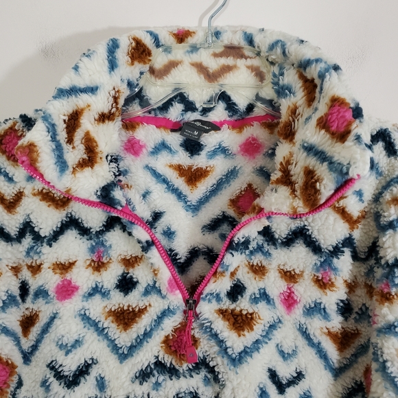 Eddie Bauer Plush 1/4 Zip Sherpa Aztec Southwestern Fleece Pullover Boho Medium - Picture 4 of 10